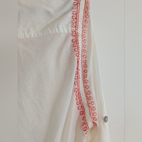 Subtle Luxury Boyfriend Shirt S/M White Cotton Embroidered Tunic Beach Boho - Picture 9 of 10